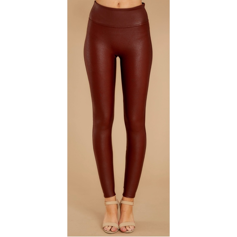 Spanx Faux Leather Leggings in Color Mahogany - Picture 3 of 6